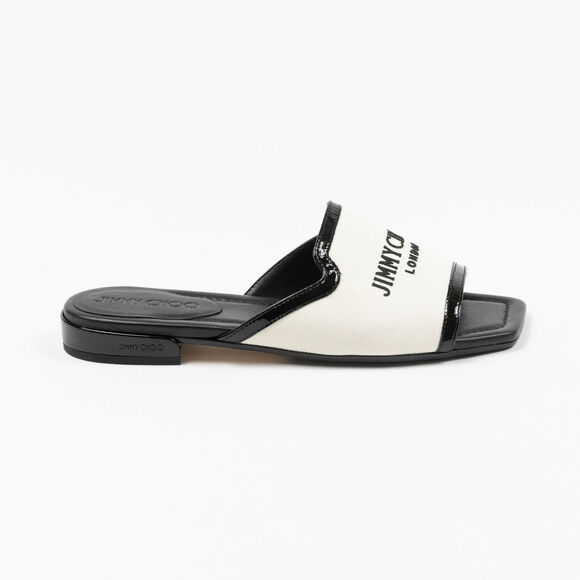Jimmy Choo Women Nako Flat Sandals Black/White Size 38.5 EU/8.5 US